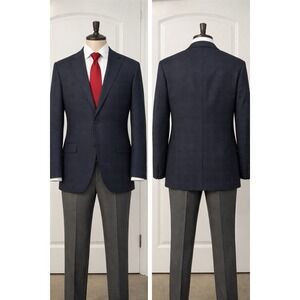 Lauren Ralph Lauren Sport Coat Mens 42L Navy Blue Glen Plaid 100% Wool Blazer